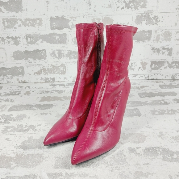 NEW Open Edit Burgundy Leather Ederika Clear Wedge Pointy Toe Ankle Boots i131 - Picture 2 of 14
